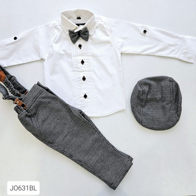 Full Sleeve shirt and Pants with Suspender/Dungaree-JOBO631-01-White and Black