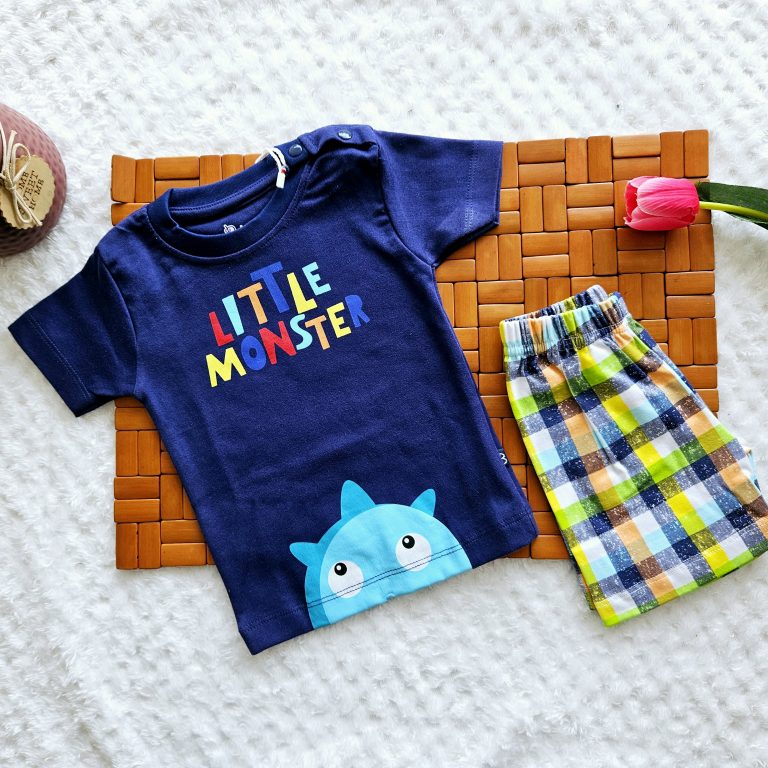 T-shirt and Shorts Set- BF427 - Blue-Little Monster