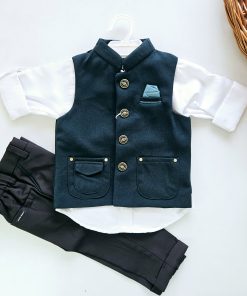 Full Sleeve Party Suit with Waist Coat - LC1499A - Green