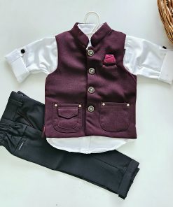 Full Sleeve Party Suit with Waist Coat - LC1499A - Maroon
