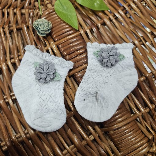 Girls Socks - Light Gray & Gray Flower