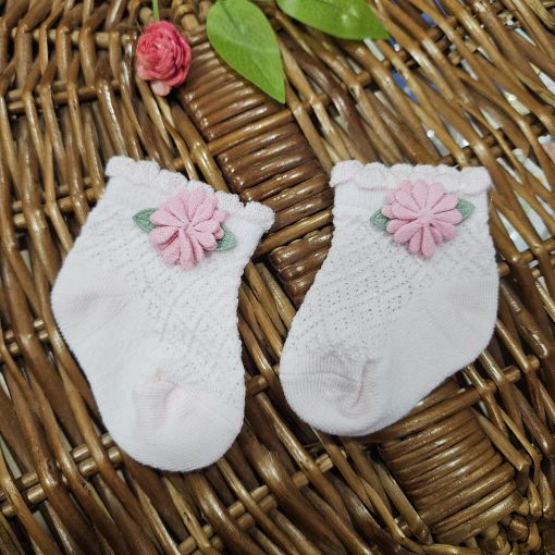 Girls Socks - Light Pink & Pink Flower