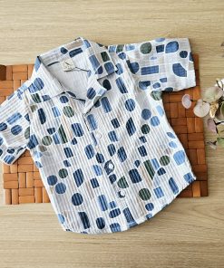 Shirt-LS045D-Gray with green and blue shape