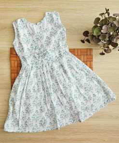 Girls Cotton Frock- LGFK11-01- Green & White floral