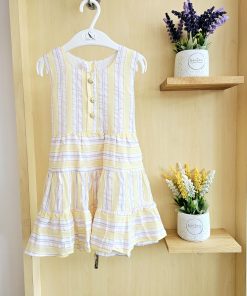 Alternative view of Girls cotton frock - RRFROCK1-Yellow White Strip and Denim Overcoat