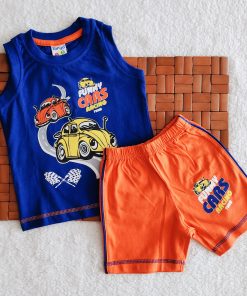 Sleeveless Tshirt and shorts - 11085-2 - Blue & Orange Funny Car