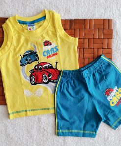 Sleeveless Tshirt and shorts - 11085-3 - Yellow & Blue Funny