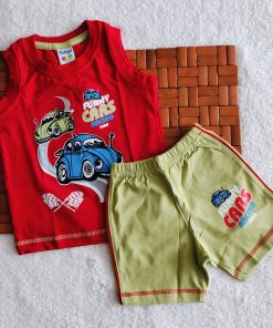 Sleeveless Tshirt and shorts - 11085-1 - Red & Green Funny Car