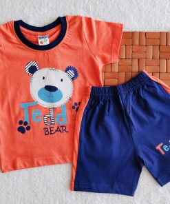 Tshirt and short - 11630-2 - Orange & Blue Teddy