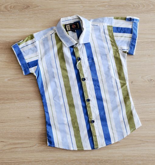 Shirt Half Sleeve -SP0800-1-White with Green Stripes