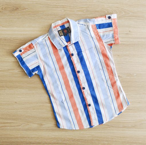 Shirt Half Sleeve -SP0800-2-White with Orange Stripes