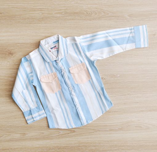 Shirt Full Sleeve -SP11823- Blue & Peach Strip