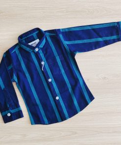 Shirt Full Sleeve -SP237077- Navy Blue With Green Strip