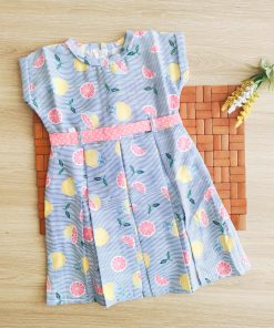 Girls frock - JLX3604 - Lemon With Peach Belt
