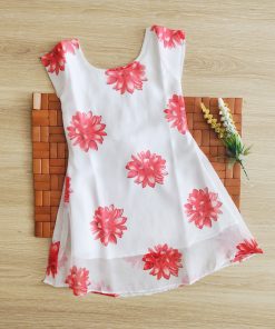 Girls Frock- LGFK15 - White With Red Flower