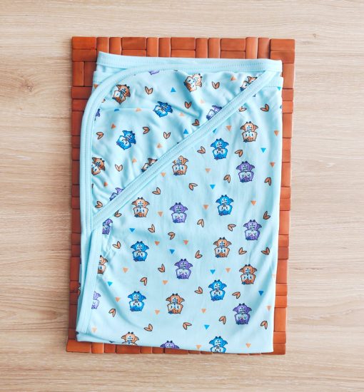 Hooded Blanket -NRHBL0 - 80x80cms-Owl and leaf-Light blue