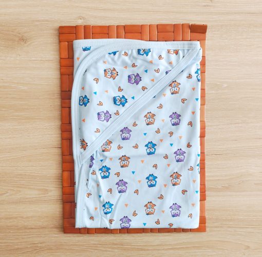 Hooded Blanket -NRHBL0 - 80x80cms-Owl and leaf-Blue