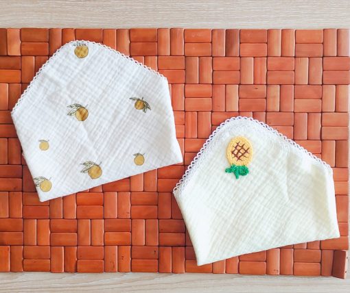 Burpy Bib/Napkin -Crinkled muslin cotton -Set Of 2- Melon + Pineapple