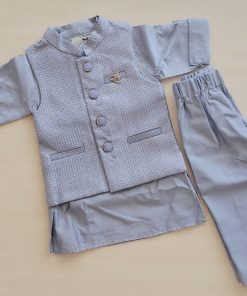 Full Sleeve Party Suit with Waist Coat - LC1369-Gray