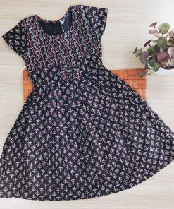 Girls Cotton Frock- LGFK04- Black Floral