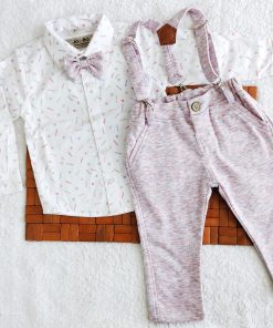 Full Sleeve shirt and Pants with Suspender/Dungaree - JO971-1 - PINK