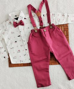 Full Sleeve shirt and Pants with Suspender/Dungaree - JO922 - RED