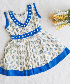 Girls Cotton Frock- LGFK23 - Royal Blue and Pink Floral
