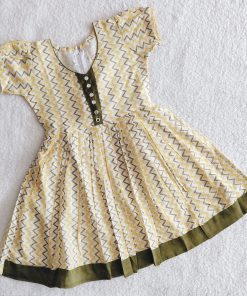 Girls Cotton Frock- LGFK26 - Green and Yellow Zigzag