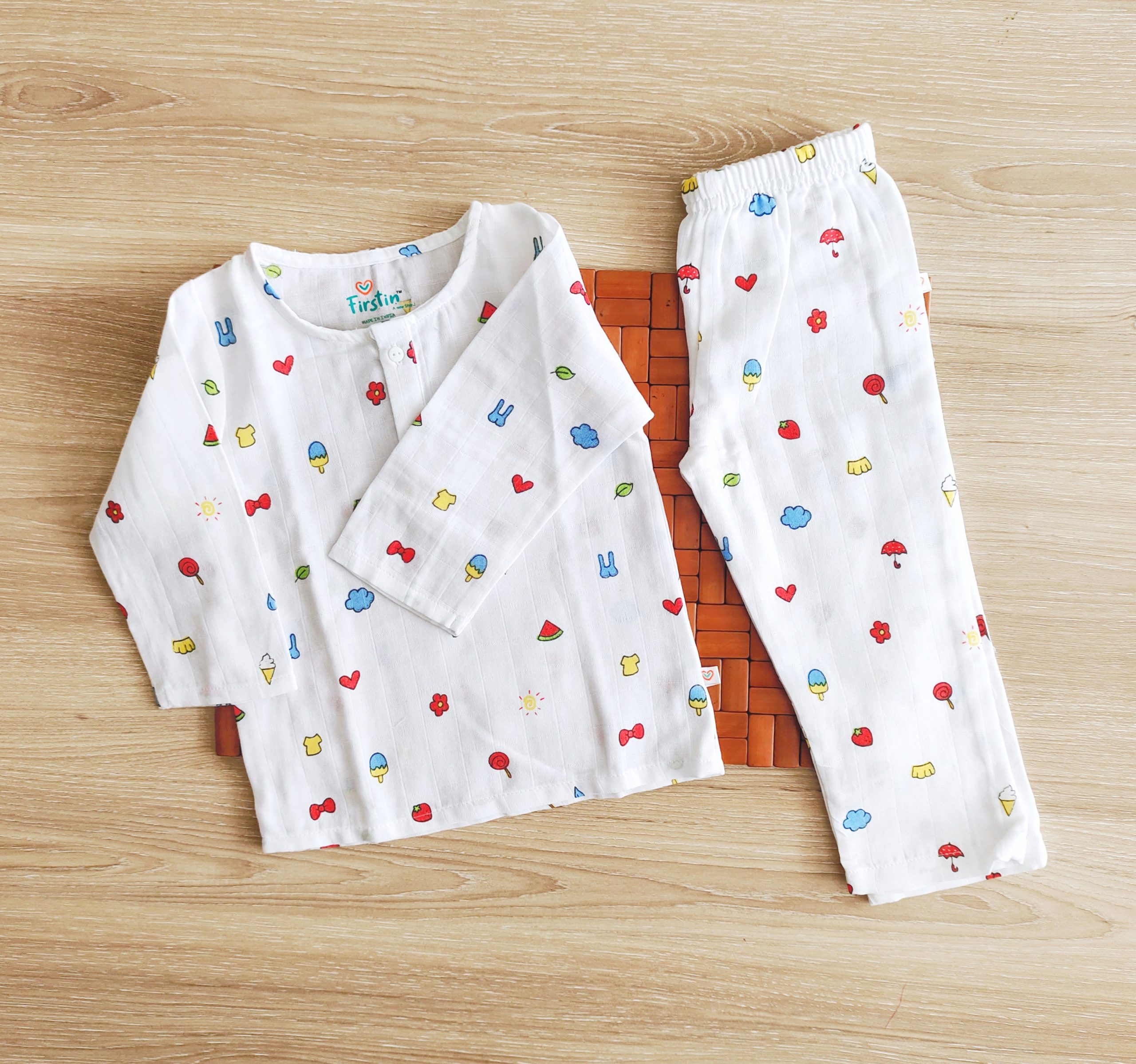 Pajama Set-Organic Muslin cotton-FIPJ27-Water Melon - Pretty Plums