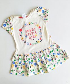 Girls Knitted cotton frock-OL6105-Cream with Sweet Little Girl