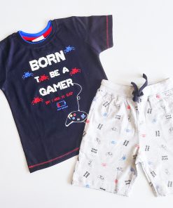 T-Shirt and Shorts Set- OL1411- Blue and ash