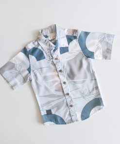 Shirt Half Sleeve -FAABI- Blue With Leaf Print