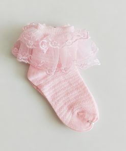 knitted soft socks - NRSOCKS6 - Pink With Lace