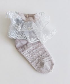 knitted soft socks - NRSOCKS6 - Gray With Lace