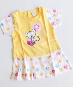 Girls Frock- TNG-616-Floral Bear-Yellow