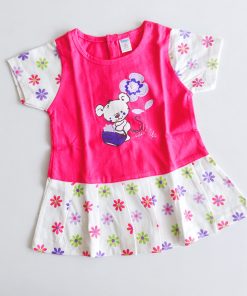 Girls Frock- TNG-616-Floral Bear-Rose