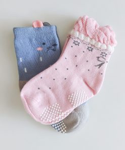 knitted soft socks - Set Of 2 - NRSOCKS9 - Pink with Grip and Blue Gray