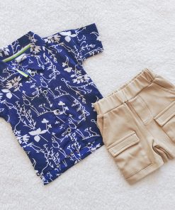 Shirt and Shorts -LWOKD1024- Navy Blue & Cream Short
