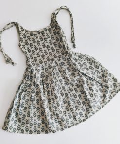 Girls Cotton Frock- LGFK02-05  Mustard Green Leaf