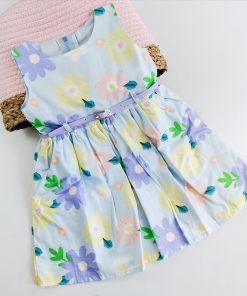 Girls cotton frock - JLX3704 - Light Blue Floral