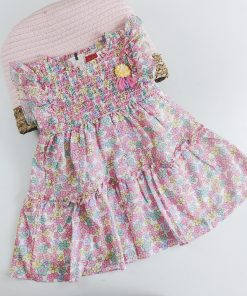 Girls cotton frock - JLX3868 - Pink Small Floral