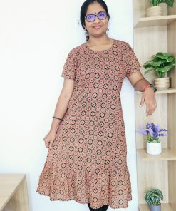 Maternity/ Feeding dress - PPMF01 - Red Ajrakh