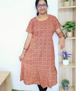 Maternity/ Feeding dress - PPMF01 - Brown Ajrakh