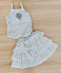 Top and Skirt - LGST - Green and White Stripe