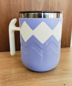 Insulated Mug with Lid - Blue With White Zigzag