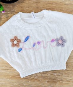 Girls Crop Top - MLCT1 - White with Brown and Ash Flowers