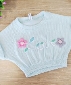 Girls Crop Top - MLCT1 - Pista with Rose and Ash Flowers