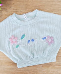 Girls Crop Top - MLCT1 - Pista with Pink and Purple Flowers