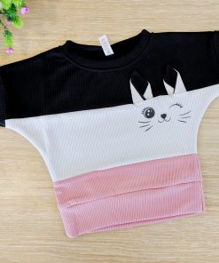 Girls Crop Top -MLCT2- Black, White, Cupid Pink