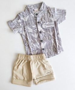 Shirt and Shorts Set-VV3369-1-Grey and White Alphabets